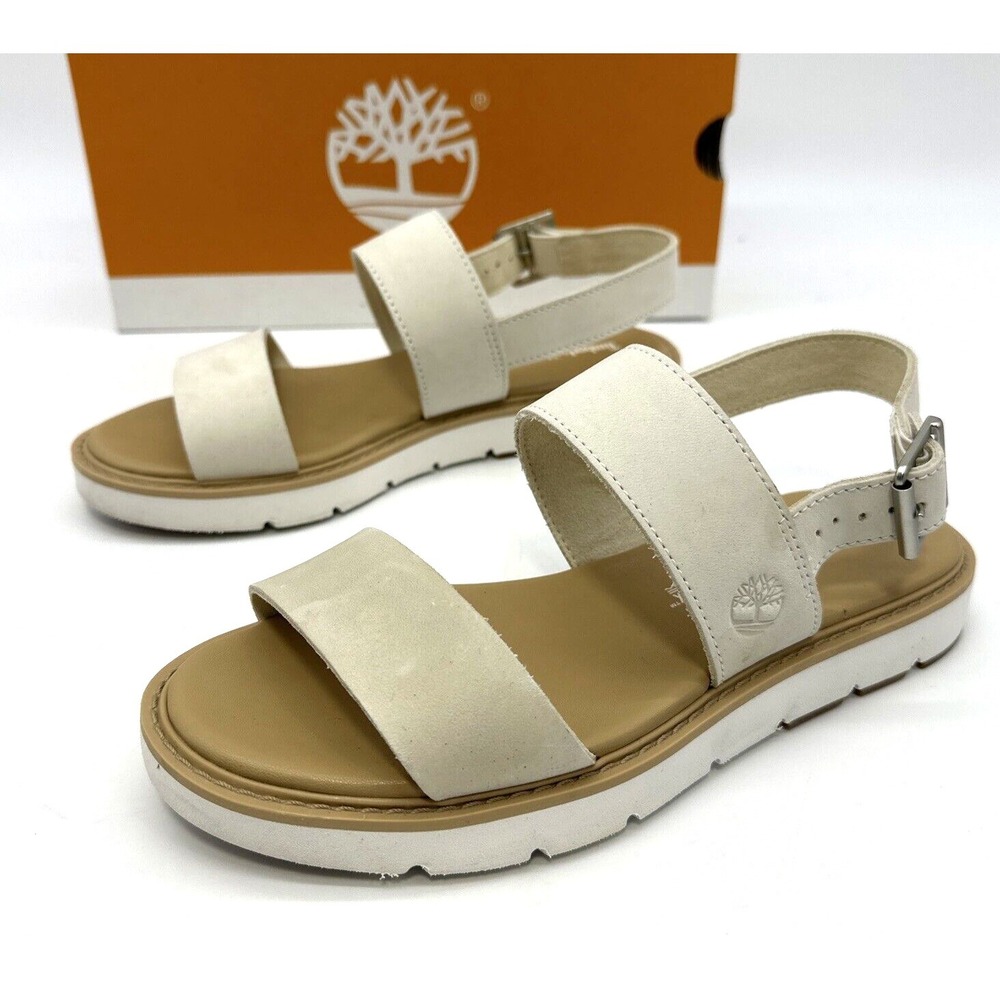 Timberland Bailey Park Sandals Womens 6 M Tan White Leather Strappy Buckle Open